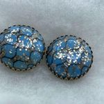 Vintage blue confetti round button earrings. Blue Photo 0