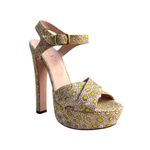 Red Valentino Yellow Daisy Print Platform Sandals Heels Size 38 US 7.5 Photo 6