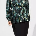 Torrid NWT  Green Satin Surplice Tie Open V‎ Back Long Sleeve Blouse Size 3X Photo 0