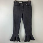 Anthropologie  Pilcro Embellished Slim Flounced Flare Crop Jeans Washed Black Photo 5