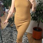 Lisa Says Gah  One Shoulder Rib Knit Bodycon Midi Dress Camel Size Medium Photo 5