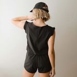 ALBION FIT  Ruffle Sleeve Romper Drawstring Waist Wrinkle Free Black Size M Photo 2