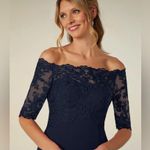 Azazie Jette dark navy off the shoulder Mermaid mother of the bride dress Photo 2