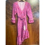 GUL HURGEL Printed Linen Midi Wrap Dress Belted Floral Ruffle Size Medium M Purple Photo 1