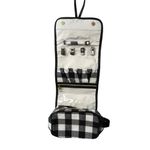 Buffalo plaid fold up travel makeup and jewelry case hanging travel pouch Black Photo 1