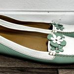 Prada The Original Car Shoe Driving Loafer Patent Pebbled Leather Flower Green 8 White Photo 2