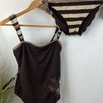 Becca  Brown & Tan Striped Bikini & Dress Swim Bathing Suit 3 Piece SET M Photo 7