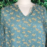 Caslon Split Neck Top in Green Yellow Mia Floral size small 100% Modal Photo 11