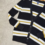 Forever 21 Black & Off-White Yellow Striped Open Front Button Cardigan Sweater Photo 5
