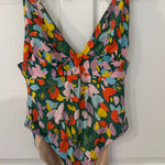J.Crew Floral One Piece Swimsuit Green V Neck Tie Straps Size 14 Photo 0