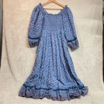 Cleobella  Cottagecore Blue floral print Peasant Smocked Boho midi dress XS Photo 7