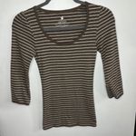 Aerie  Brown Fitted Ribbed 3/4 Sleeve T-Shirt Photo 0