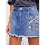 Free People FP Shine Bright Shine Far Medium Wash Denim Rhinestone Mini Skirt sz 4 NWT Photo 2