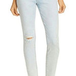 7 For All Mankind 7 FOR ALL MANKIND The High Waist Skinny Jeans In Light Wash Ripped Knee Size 33 Photo 0