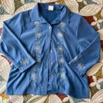 American Vintage Vintage blue faux suede cottagecore grandma embroidered long sleeve button up Photo 0