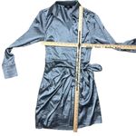 Lulus NWOT  Women's M Painterly Perfection Slate Blue Satin Wrap Mini Dress Party Photo 8