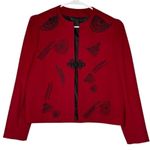 American Vintage Vintage Red Wool Cropped collarless blazer black accents & frog goggle size M Photo 7