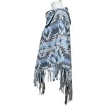 Aztec Print Poncho Fringe Tassel Gray Brown Blue Black OSFM Size undefined Photo 2