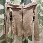 HYFVE Tan Off-Shoulder Zip-Up Sweatshirt Photo 0