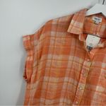 True Craft Orange Plaid Cropped Button Shirt Size Large Linen Blend Photo 3