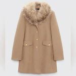 ZARA $250 Manteco Italian Trench Wool Jacket Coat Faux Fur Fall Beige Mob Wife Photo 1