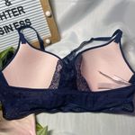 Victoria's Secret Victoria’s Secret T-Shirt Push-Up Bra 32D Navy Blue Lace Back Front Close Photo 3