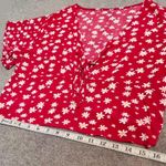 belle du jour Red Floral Tie-Front Cropped Short Sleeve Blouse Photo 8