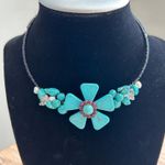 Faux Turquoise Flower Beaded Choker Necklace Boho Statement Gemstone Black Photo 0