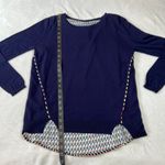 Women's Crewneck Mixed Media Knit Sweater Size Medium Relaxed Fit Colorful Blue Photo 7
