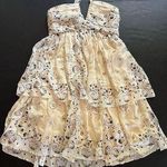 LaRok 100% Silk Cream Dress with Black Floral Details in Size Small Photo 0