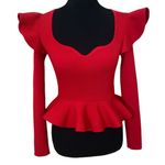EXPRESS Red exaggerated ruffle long sleeve peplum sweater avant garde Photo 1