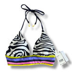 Trina Turk Swim Bikini Top Medium US 6 Zebra Print Multicolor Stripe Halter NWT Photo 0