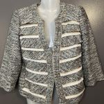 White House | Black Market Jacket Womens 4 Black White Tweed 3/4 Sleeve Open Front Photo 0