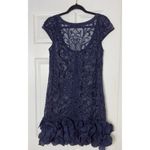Jessica Simpson Navy Blue Sheer Lace 3D Floral Hem Mini Dress Size M Photo 6