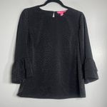Lilly Pulitzer Christie Top Small Onyx Black Leopard Jacquard Ruffle Blouse Photo 0
