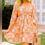 Pink Lily  Morning Mimosas Tiered Floral Mini Dress Orange Blue Pink Medium‎ Photo 1