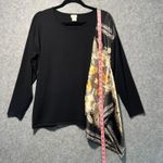 Chico's 1 M Black Long Sleeve Asymmetrical Scarf Print Sweater Top Photo 2