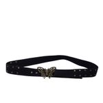 Source Unknown Elegant Black Belt with Brass Butterfly Buckle Rhinestone Bedazzled Whimsigoth Photo 1