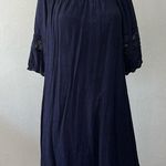 Naif navy blue boho ruffled pullover short sleeve bohemian flowy babydoll dress Photo 0