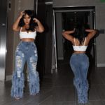 Nichole Lynel | NEW Feather Pearl Flare Denim Small Gala Party Clubbing Blue Size 6 Photo 1