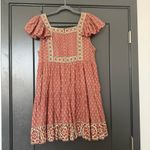 Sea New York Fernanda Tile Print Flutter Sleeve Pintucked Mini Dress Size Large Red Photo 3