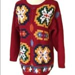 Vintage 80s bright colorful artistic sweater Red Photo 0