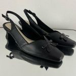 Easy Street Y2K Black Faux Leather Edgy Bow Slingback Slip On Block Kitten Heels Photo 1