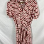 Kenar  Red White Patterned short Sleeve Belted Dress Size 12 Photo 0
