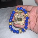 Gold Tone and Aurora Borealis Crystal Perfume Bottle And Blue Bead Fashion Brace Photo 8