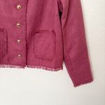 LOGO By Lori Goldstein [LOGO Lori Goldstein] Pink Tweed Gold Button Front Fray Hem Lady Jacket Size XS Photo 6