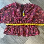 Steve Madden Wine Floral Blouse Button Down Top Feminine Ruffles Photo 7