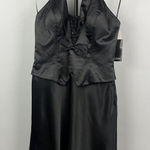La Femme  Black Satin Collared Halter Formal Beaded‎ Cocktail Mini Dress Size S Photo 0