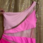 Women's One Shoulder Bright Pink Ombre Mesh Colorblock Swim Suit Large NWOT Photo 2
