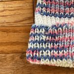 pink purple blue white striped hand knit ribbed beanie hat Photo 1